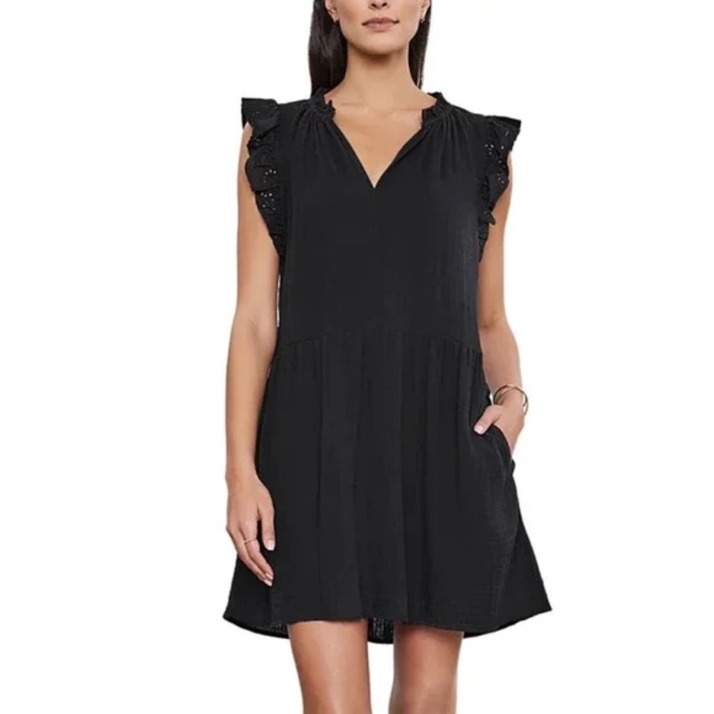 NWT Velvet by Graham & Spencer Grace Ruffle Sleeve Mini Dress Black